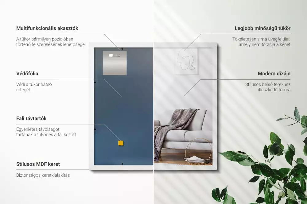 Závěsné obdélníkové zrcadlo v dekorativním bílém rámu