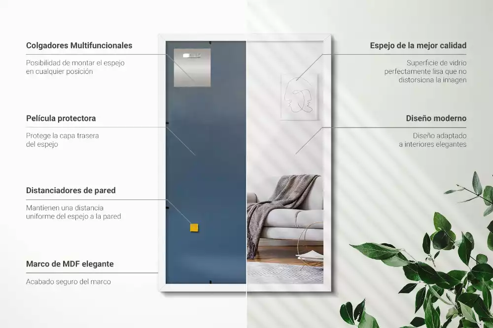 Závěsné obdélníkové zrcadlo v dekorativním bílém rámu