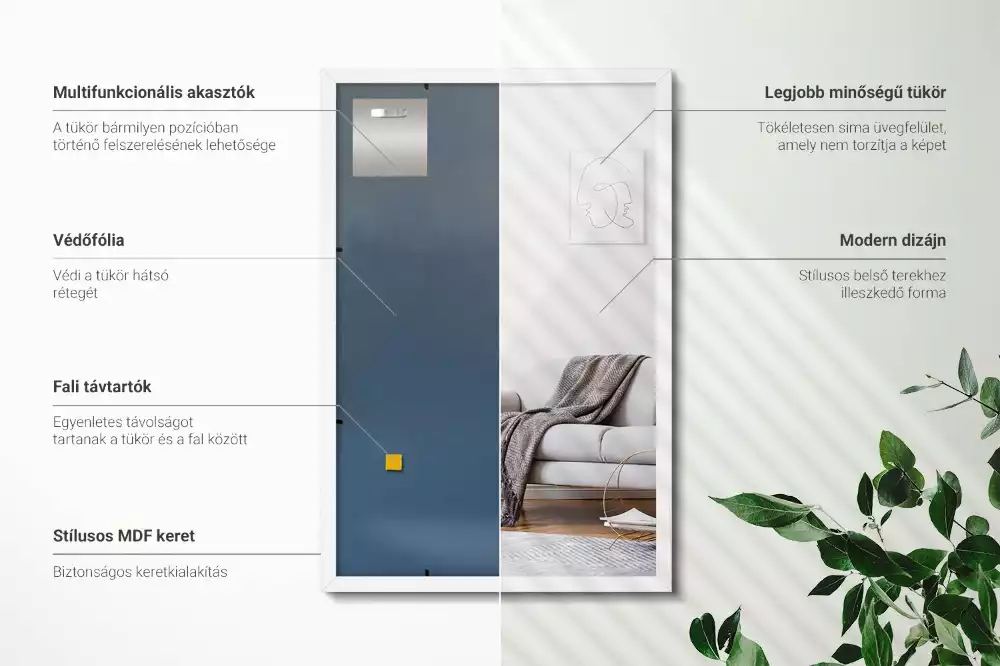 Závěsné obdélníkové zrcadlo v dekorativním bílém rámu
