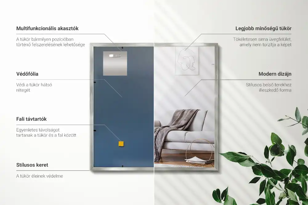 Elegantní nástěnné obdélníkové zrcadlo ve stříbrném rámu
