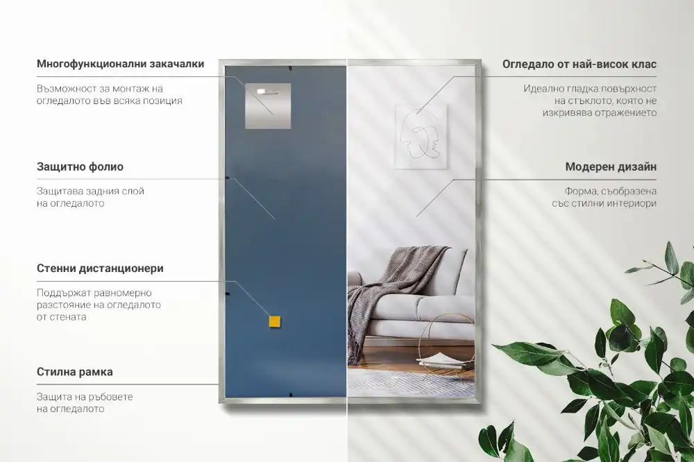 Elegantní nástěnné obdélníkové zrcadlo ve stříbrném rámu