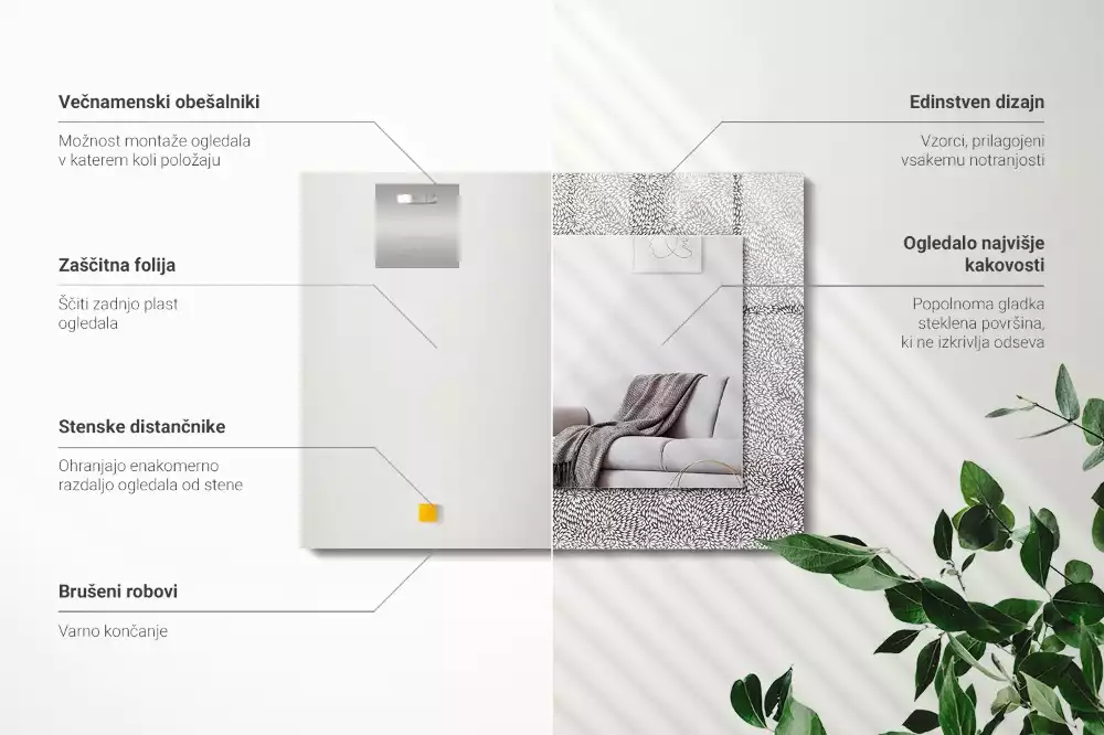 Obdélníkové zrcadlo rám s potiskem trojrozměrný vzor