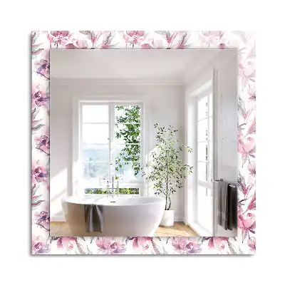 Obdélníkové dekorační zrcadlo na zeď fialové květinové motivy