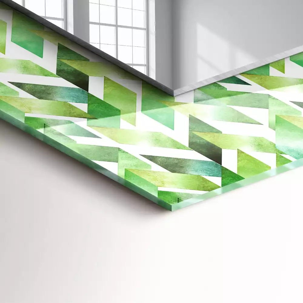 Obdélníkové zrcadlo s dekorem zelený geometrický vzor