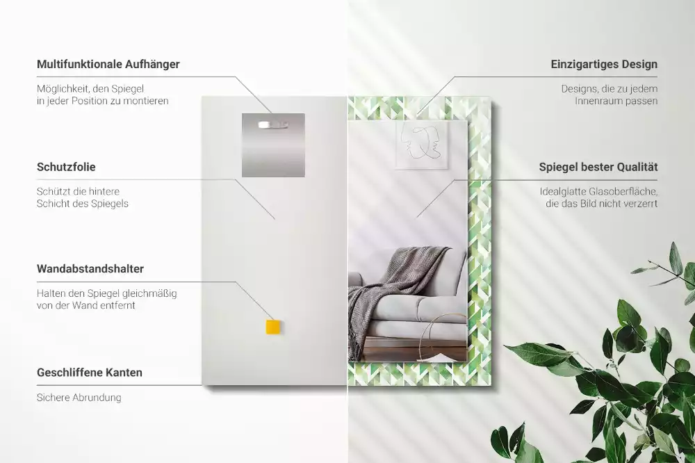 Obdélníkové zrcadlo s dekorem zelený geometrický vzor