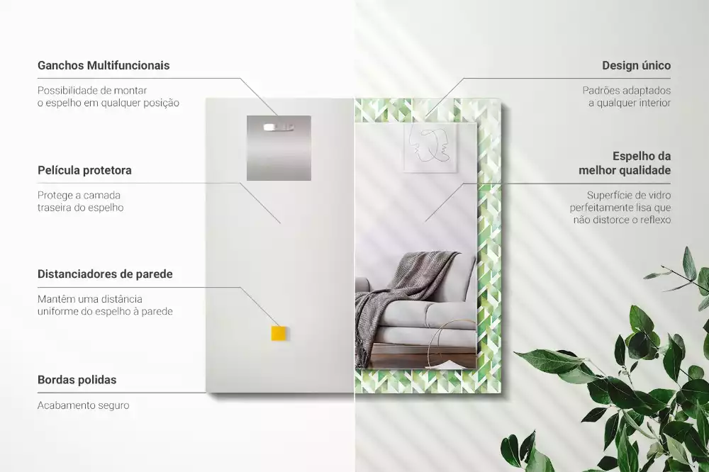 Obdélníkové zrcadlo s dekorem zelený geometrický vzor