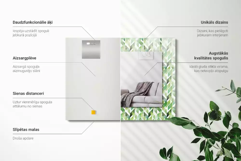 Obdélníkové zrcadlo s dekorem zelený geometrický vzor