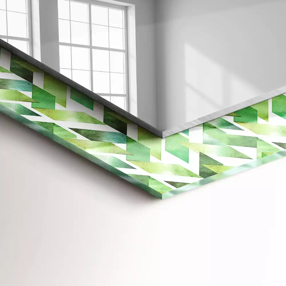 Obdélníkové zrcadlo s dekorem zelený geometrický vzor