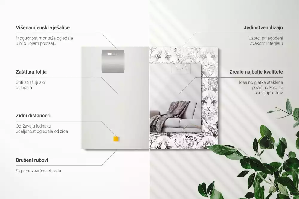 Obdélníkové zrcadlo rám s potiskem kočky v motýlcích