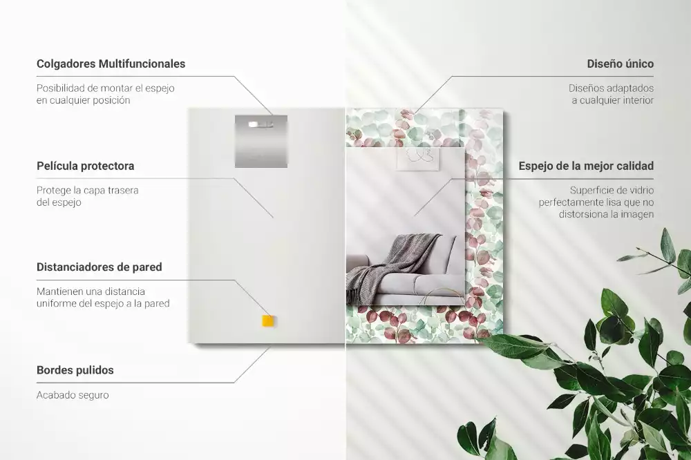 Obdélníkové dekorační zrcadlo na zeď akvarelové listy