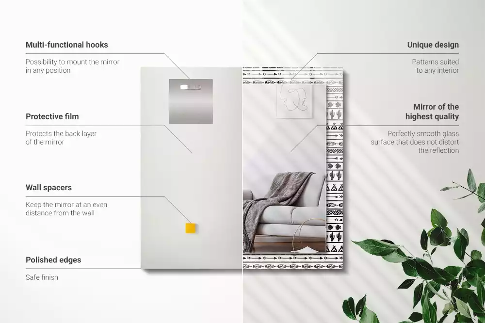 Obdélníkové zrcadlo rám s potiskem kaktusy šípy a týpí