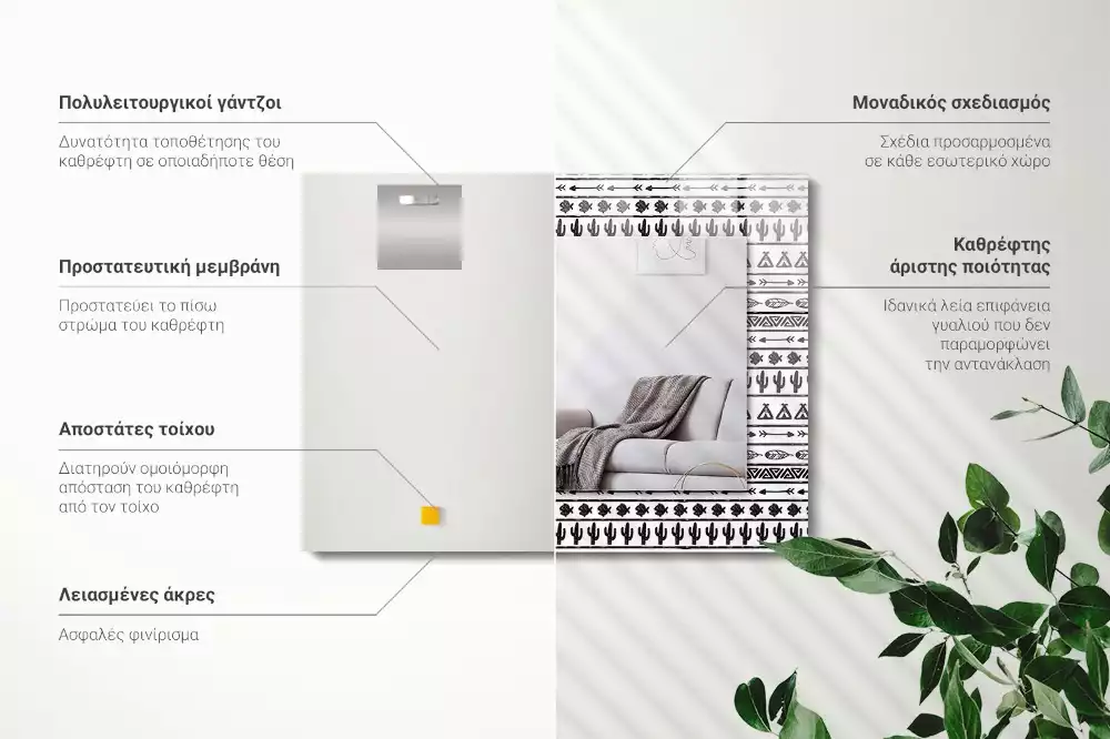Obdélníkové zrcadlo rám s potiskem kaktusy šípy a týpí