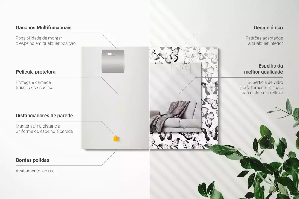 Obdélníkové zrcadlo s dekorem černobílí motýlci