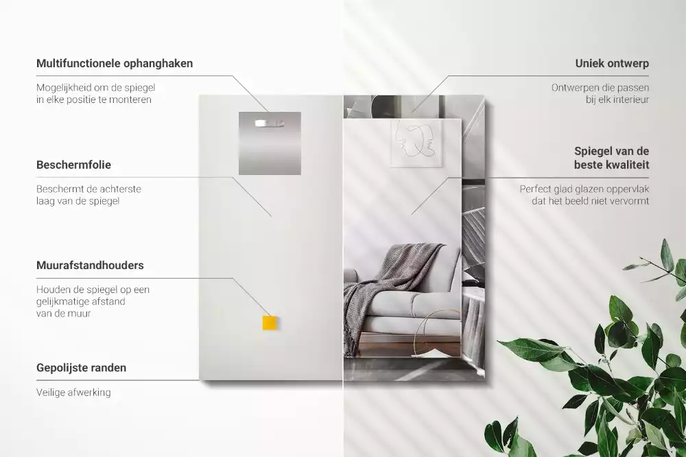Obdélníkové dekorační zrcadlo na zeď banánové listy