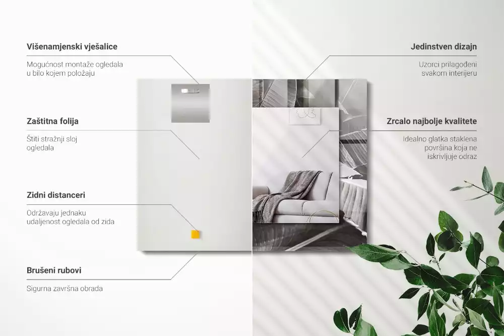 Obdélníkové dekorační zrcadlo na zeď banánové listy