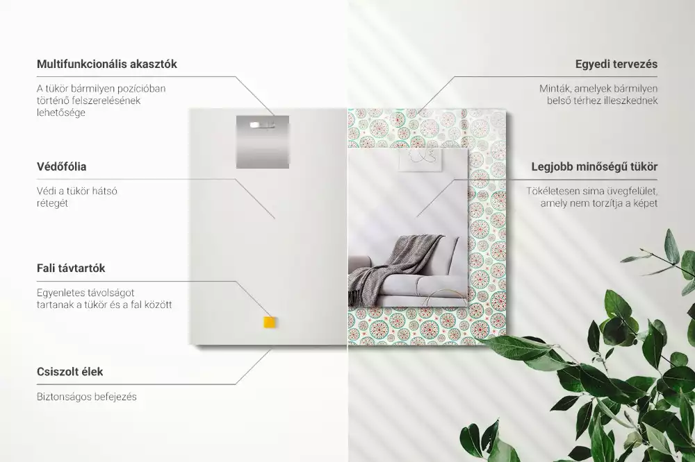 Obdélníkové zrcadlo rám s potiskem vzor z barevných kruhů