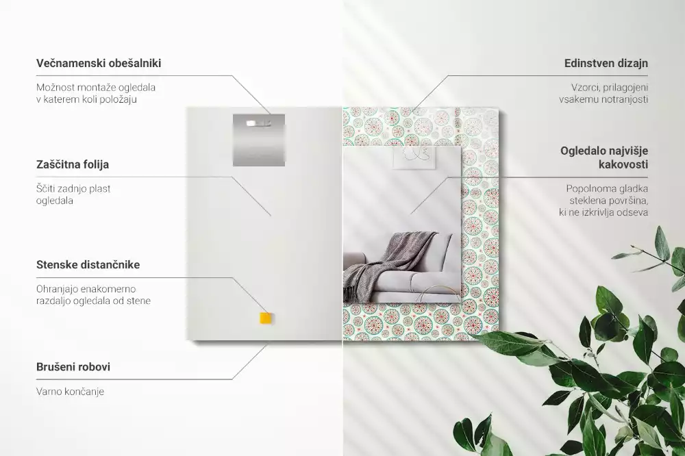 Obdélníkové zrcadlo rám s potiskem vzor z barevných kruhů