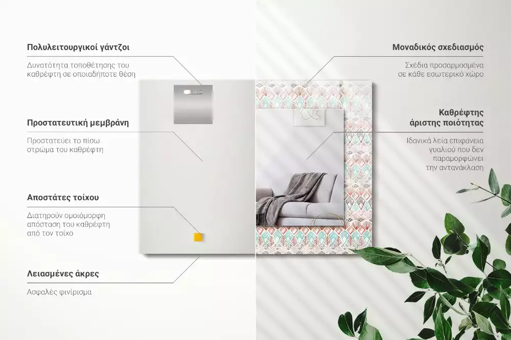 Obdélníkové zrcadlo s dekorem barevný geometrický vzor