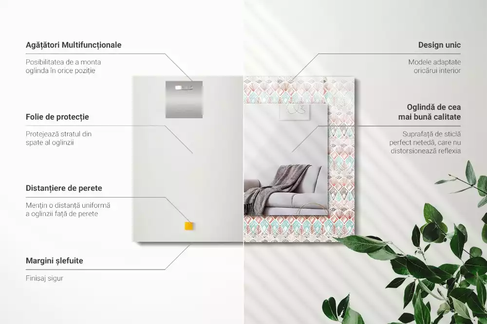 Obdélníkové zrcadlo s dekorem barevný geometrický vzor