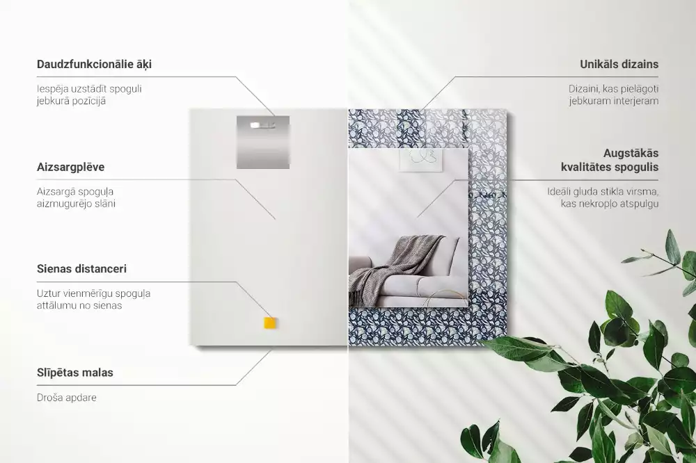 Obdélníkové dekorační zrcadlo na zeď světle modrý květinový motiv