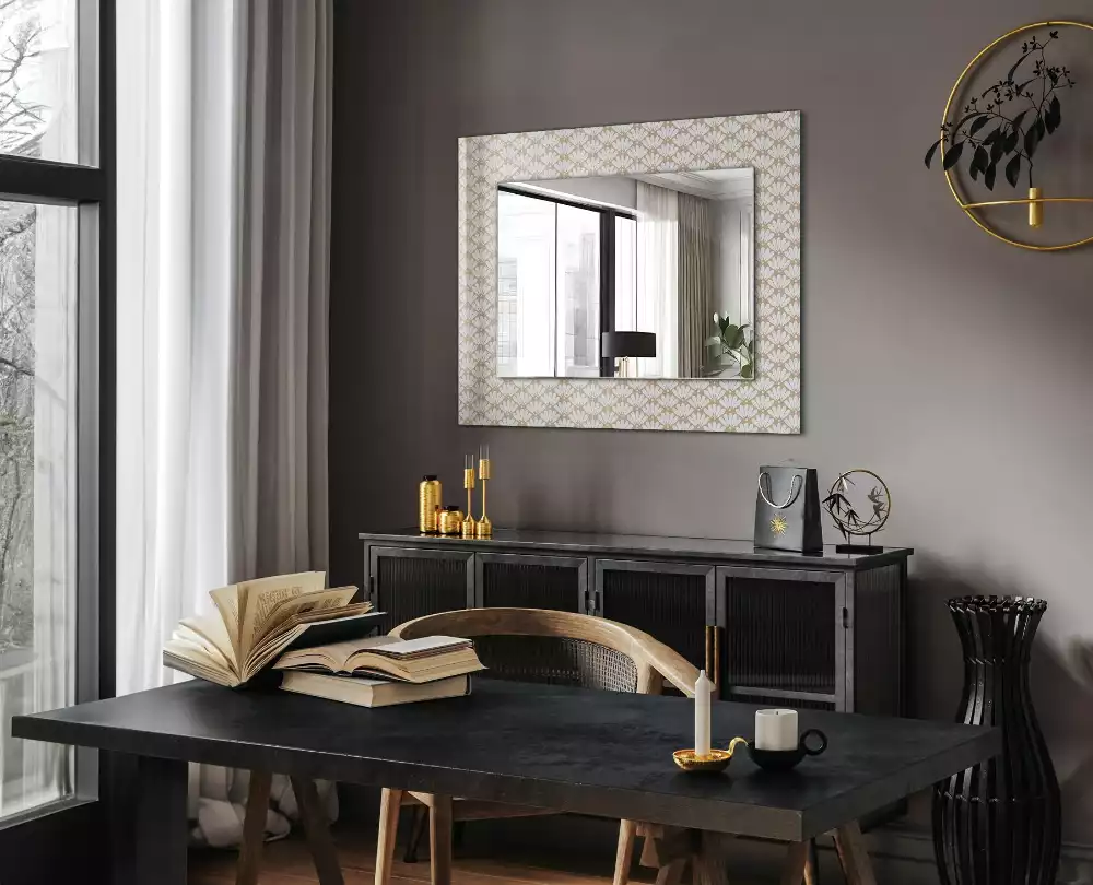 Obdélníkové zrcadlo rám s potiskem geometrický květinový motiv