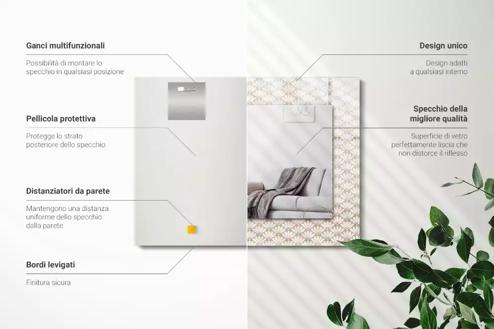 Obdélníkové zrcadlo rám s potiskem geometrický květinový motiv