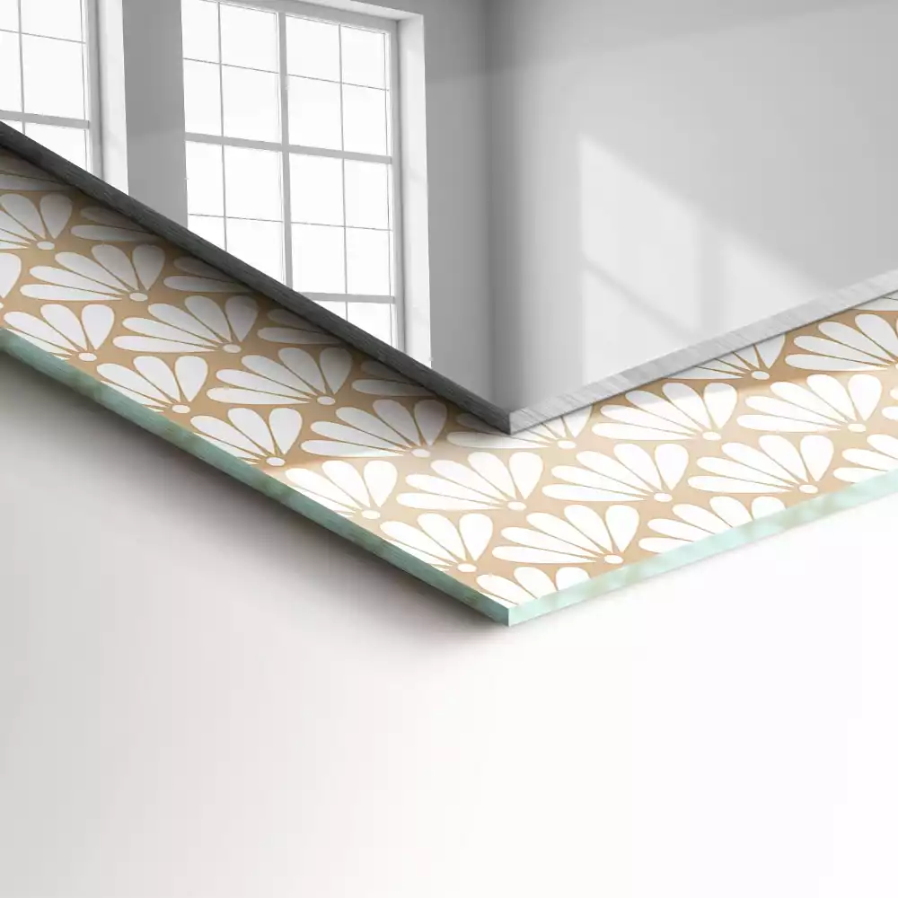 Obdélníkové zrcadlo rám s potiskem geometrický květinový motiv
