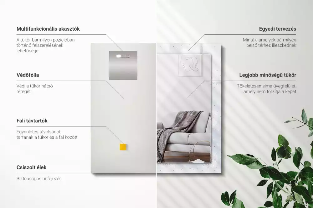 Obdélníkové zrcadlo s dekorem pampelišky a květiny