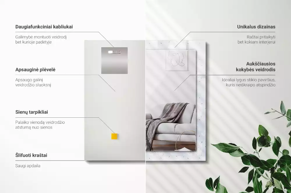 Obdélníkové zrcadlo s dekorem pampelišky a květiny