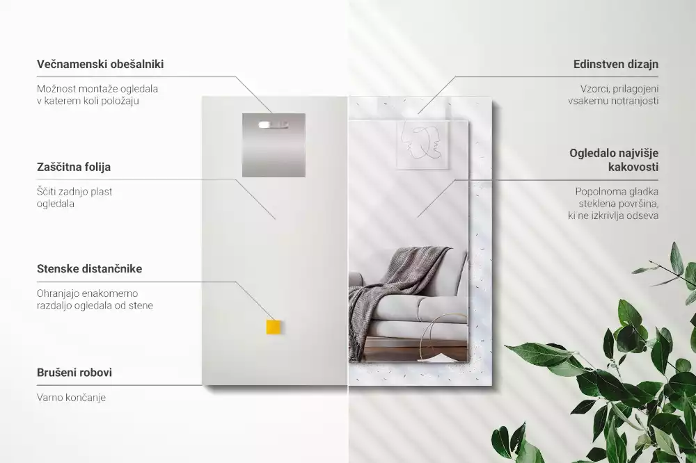 Obdélníkové zrcadlo s dekorem pampelišky a květiny