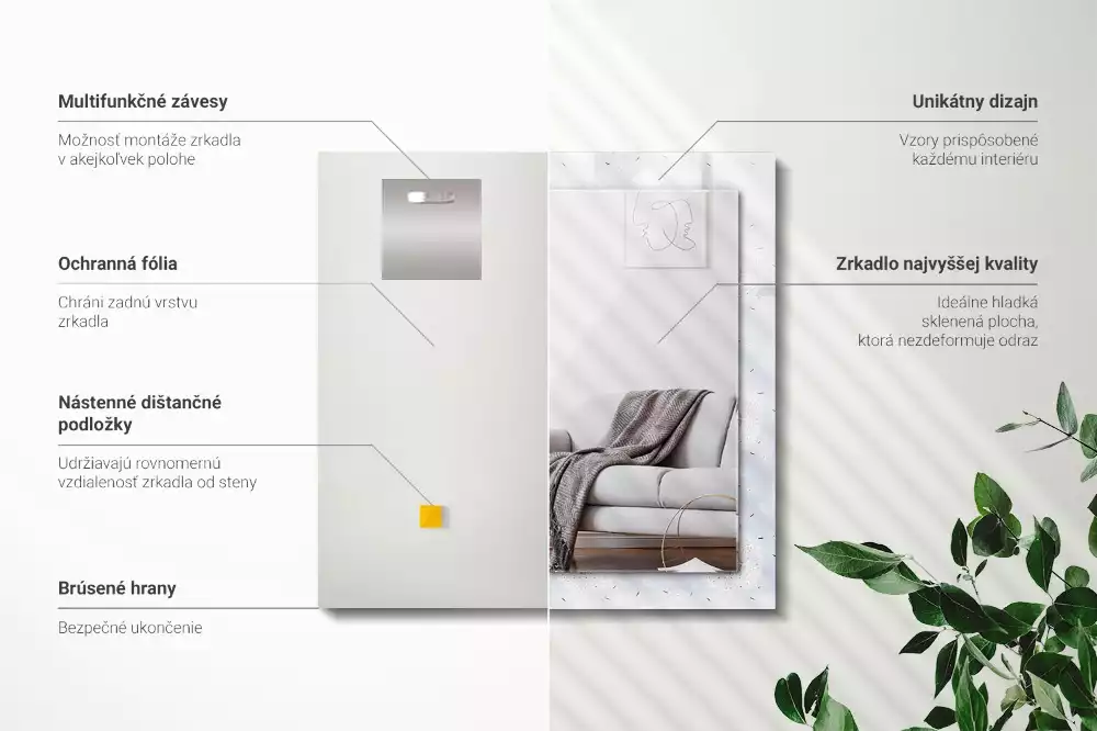 Obdélníkové zrcadlo s dekorem pampelišky a květiny