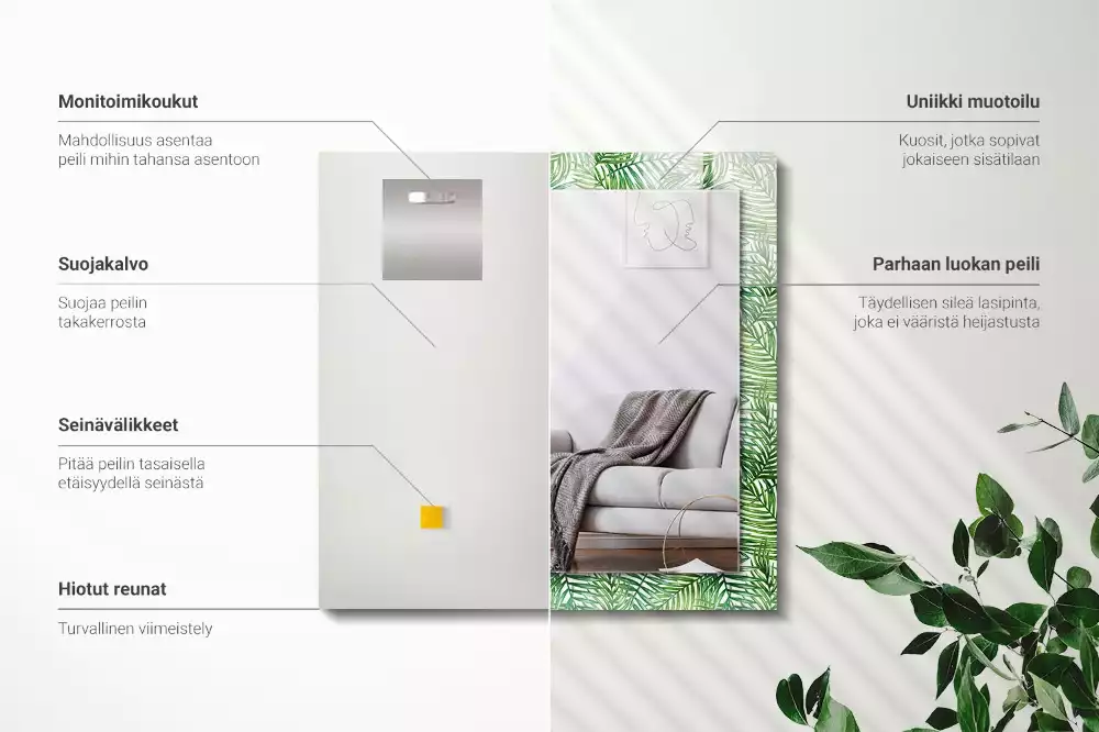 Obdélníkové zrcadlo s dekorem zelené palmové listy