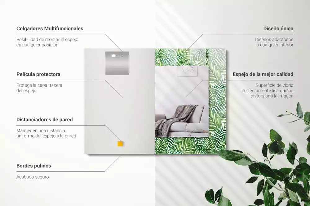 Obdélníkové zrcadlo s dekorem zelené palmové listy