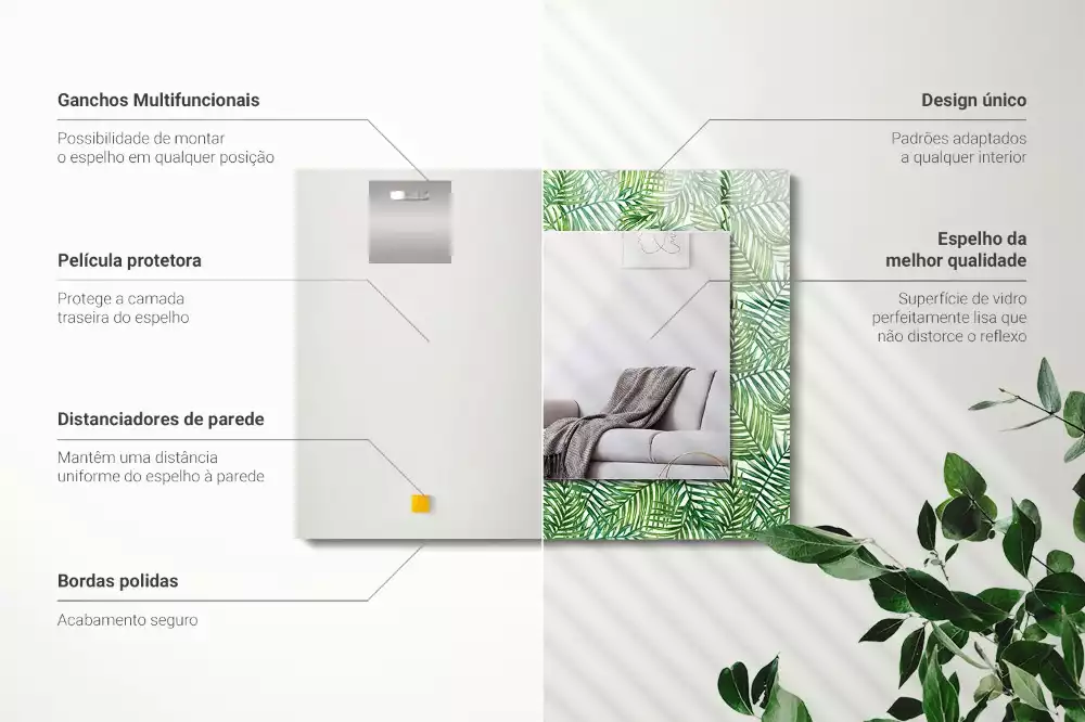 Obdélníkové zrcadlo s dekorem zelené palmové listy