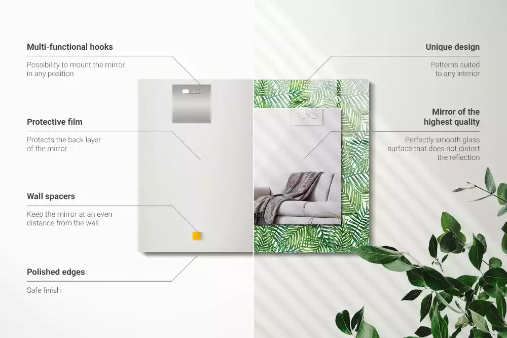 Obdélníkové zrcadlo s dekorem zelené palmové listy