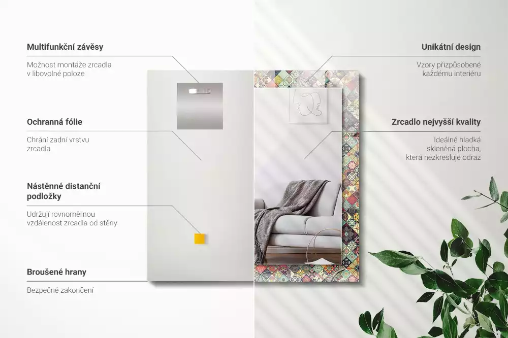 Obdélníkové dekorační zrcadlo na zeď patchworkové barevné motivy