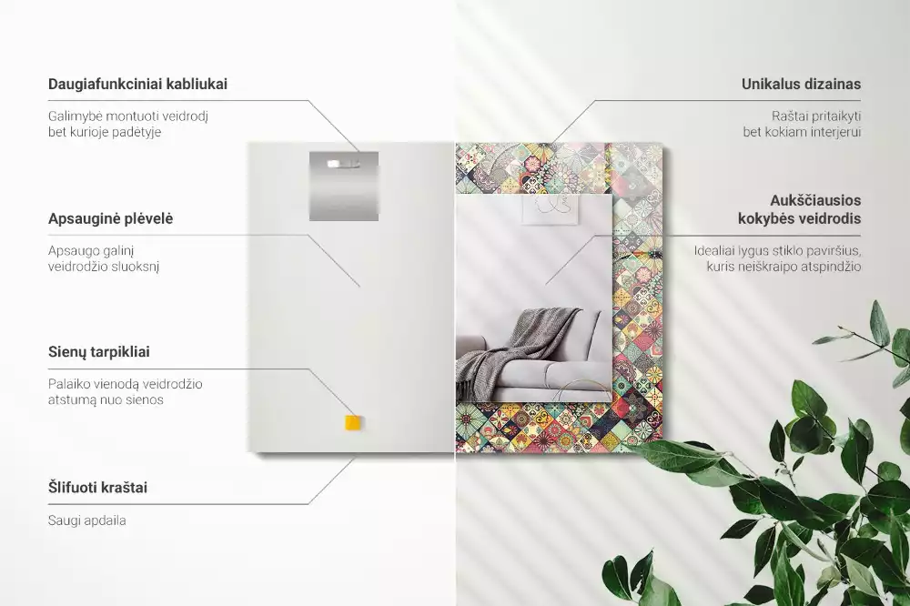 Obdélníkové dekorační zrcadlo na zeď patchworkové barevné motivy