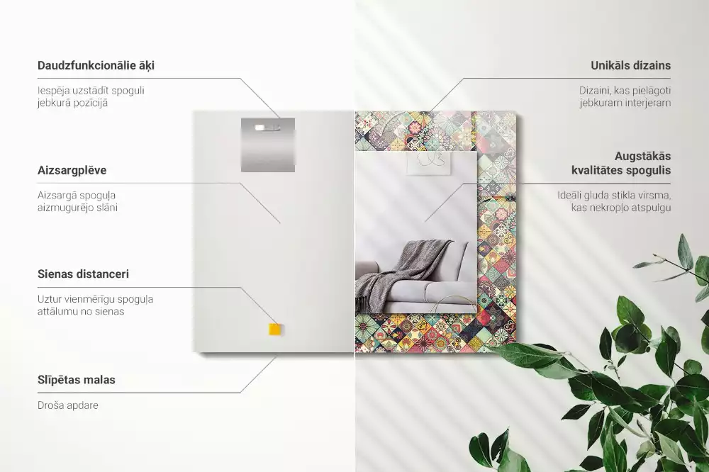 Obdélníkové dekorační zrcadlo na zeď patchworkové barevné motivy