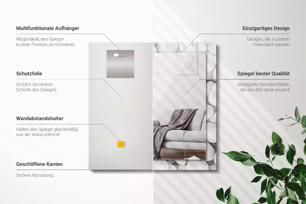 Obdélníkové dekorační zrcadlo na zeď bílé hladké kamínky