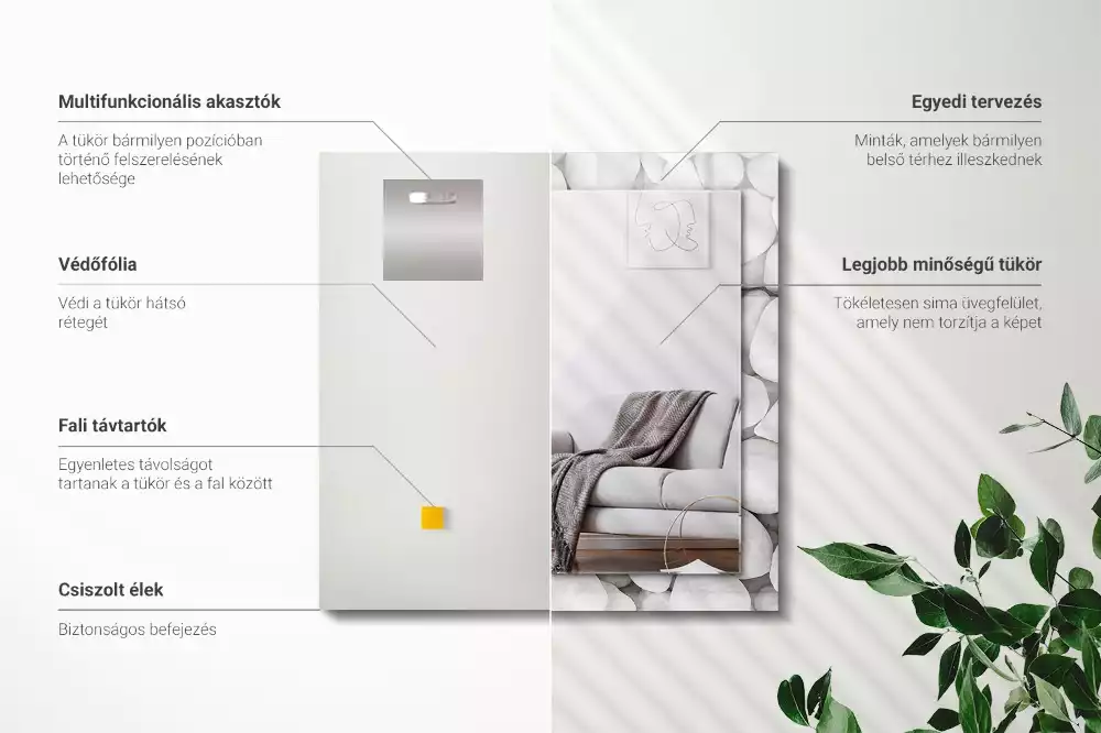 Obdélníkové dekorační zrcadlo na zeď bílé hladké kamínky