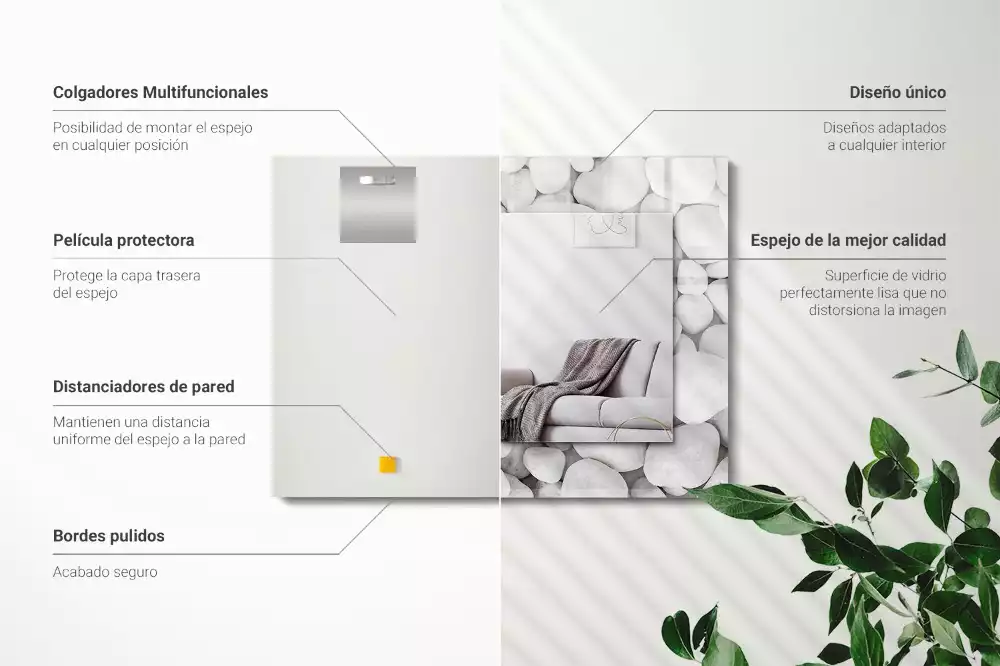 Obdélníkové dekorační zrcadlo na zeď bílé hladké kamínky