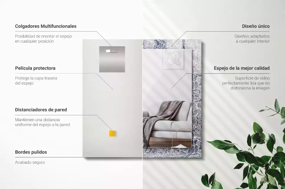 Obdélníkové dekorační zrcadlo na zeď květinový textilní motiv