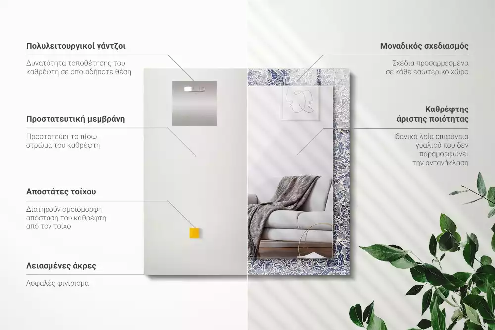 Obdélníkové dekorační zrcadlo na zeď květinový textilní motiv