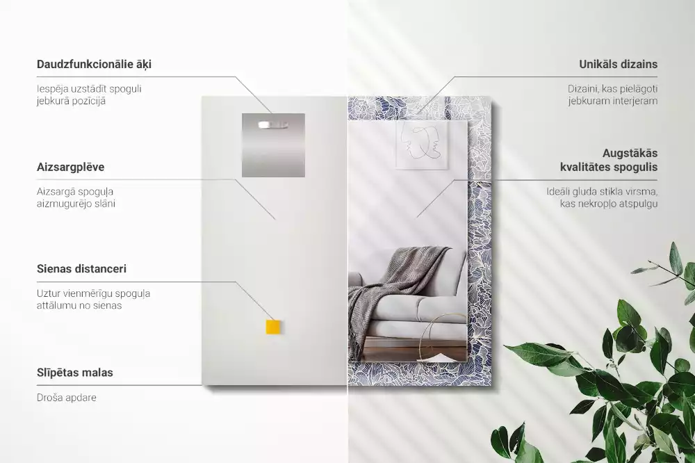 Obdélníkové dekorační zrcadlo na zeď květinový textilní motiv