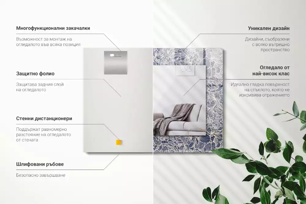 Obdélníkové dekorační zrcadlo na zeď květinový textilní motiv