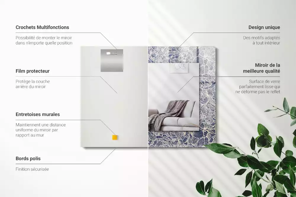 Obdélníkové dekorační zrcadlo na zeď květinový textilní motiv