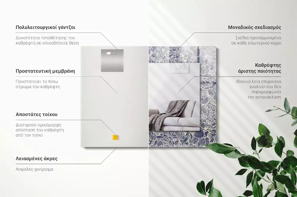 Obdélníkové dekorační zrcadlo na zeď květinový textilní motiv