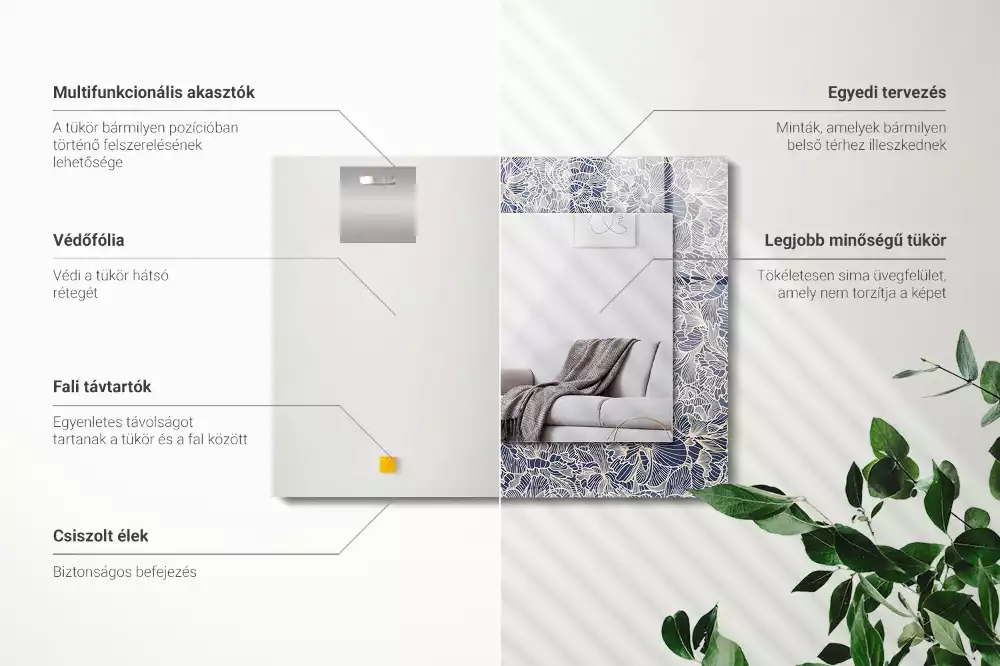 Obdélníkové dekorační zrcadlo na zeď květinový textilní motiv
