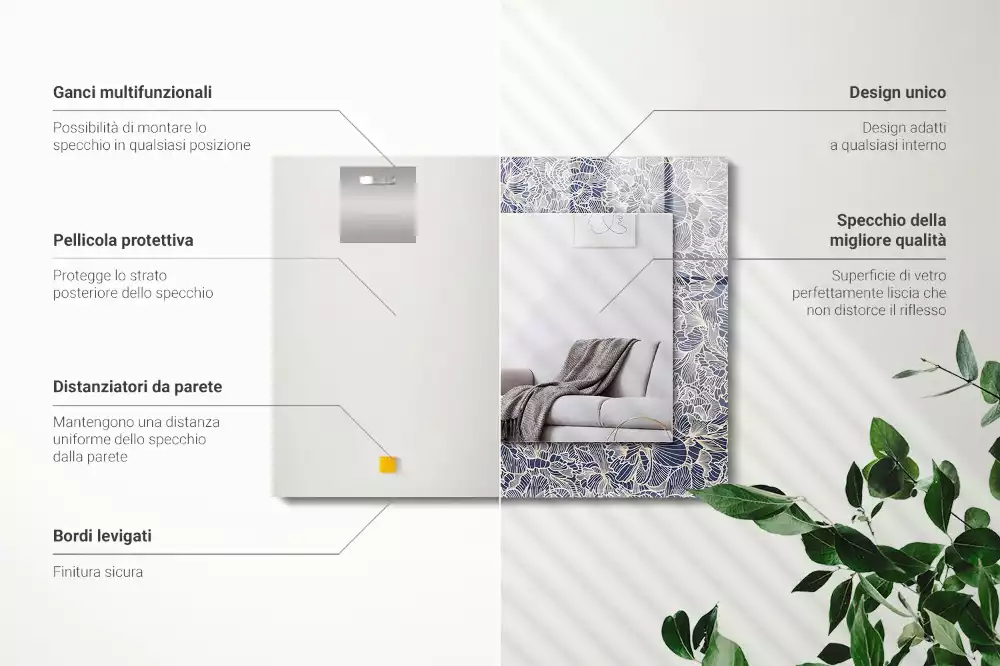 Obdélníkové dekorační zrcadlo na zeď květinový textilní motiv