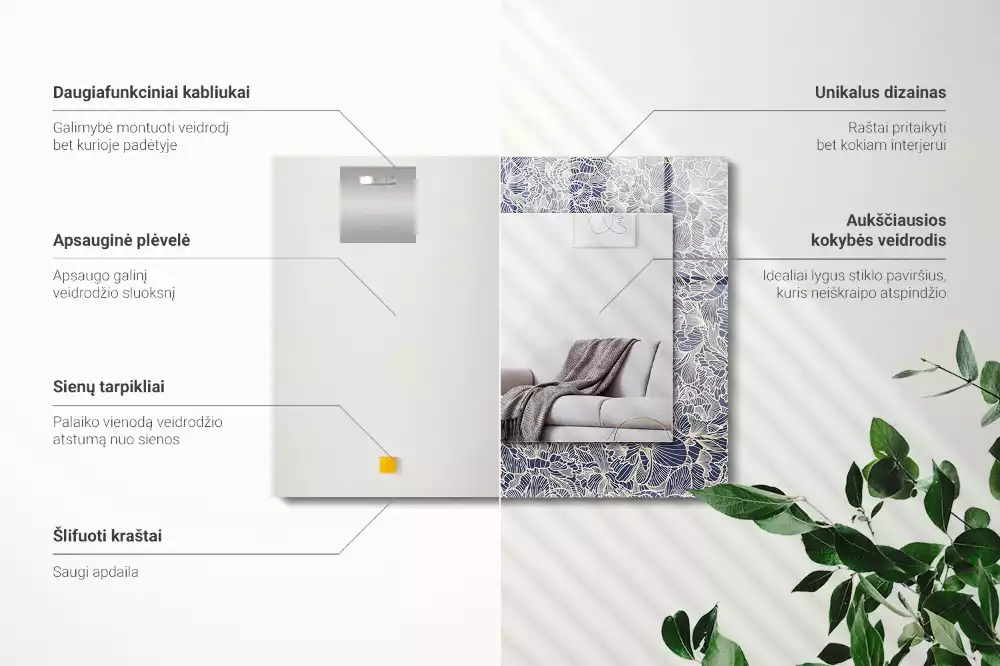 Obdélníkové dekorační zrcadlo na zeď květinový textilní motiv